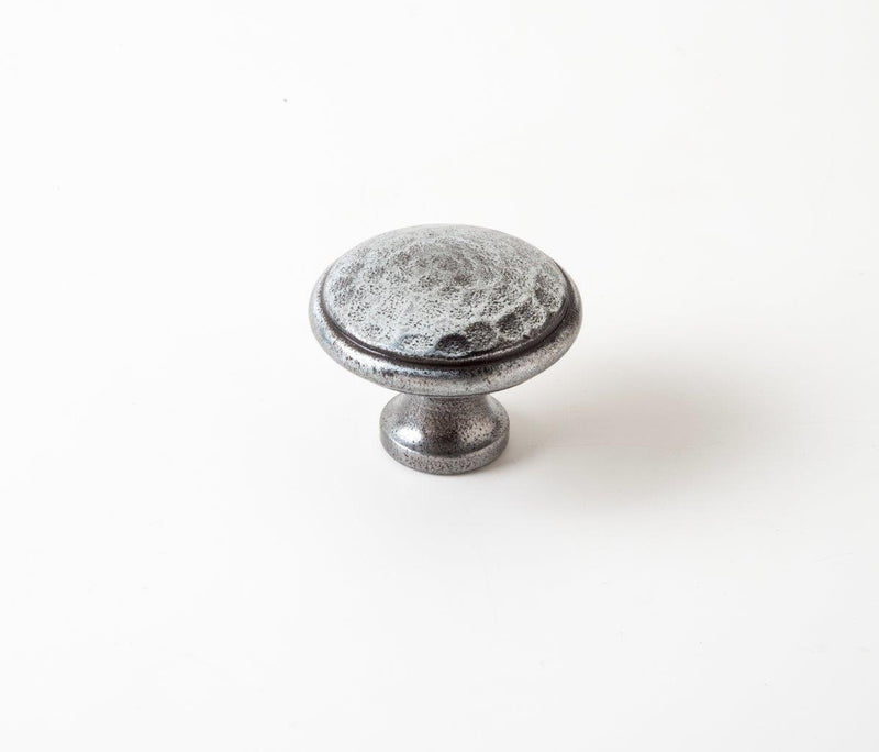 Handbeaten Cupboard Knob. 40mm. Weyland Pewter. Supplied with fixing