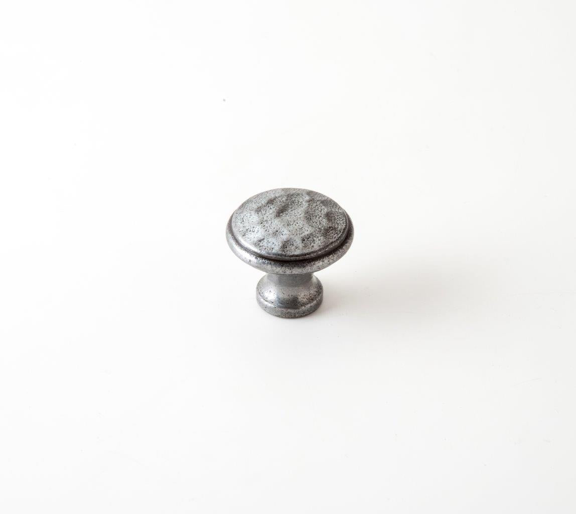 Handbeaten Cupboard Knob. 20mm. Weyland Pewter. Supplied with fixing