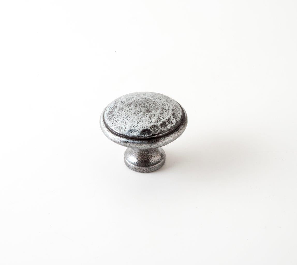 Handbeaten Cupboard Knob. 40mm. Weyland Pewter. Supplied with fixing