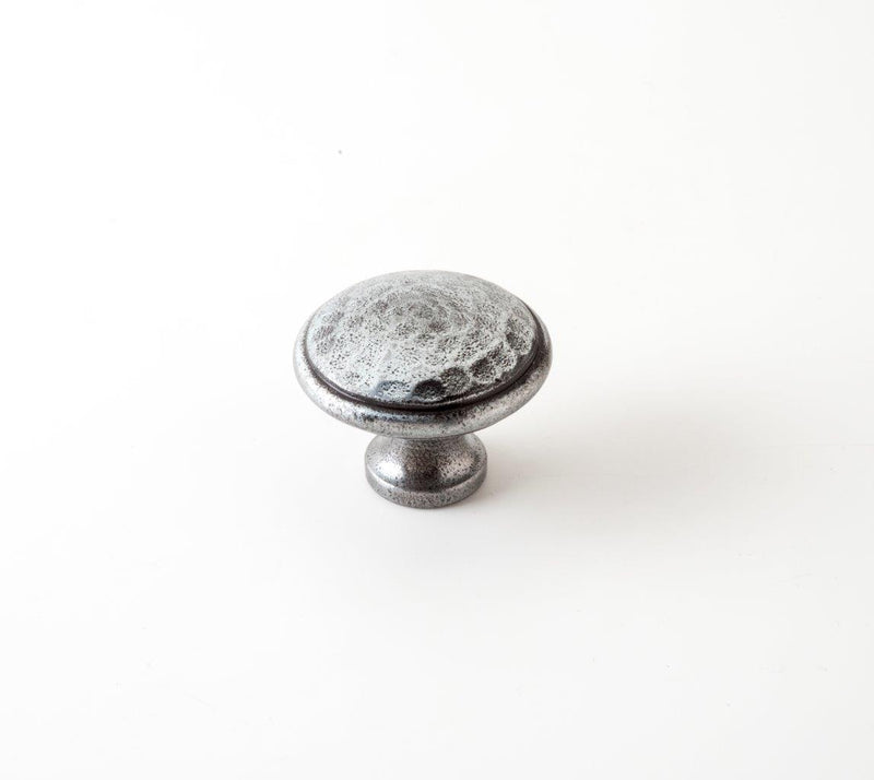 Handbeaten Cupboard Knob. 40mm. Weyland Pewter. Supplied with fixing