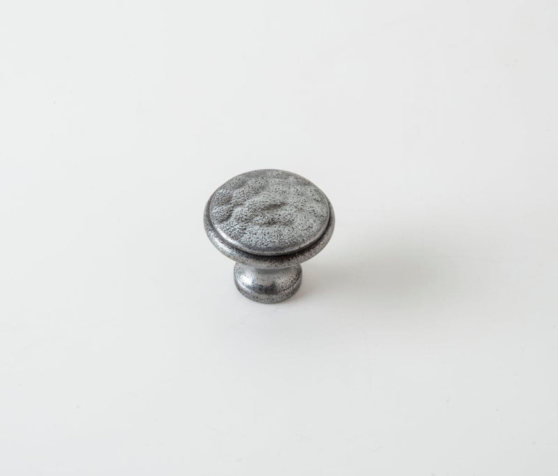 Handbeaten Cupboard Knob. 30mm. Weyland Pewter. Supplied with fixing