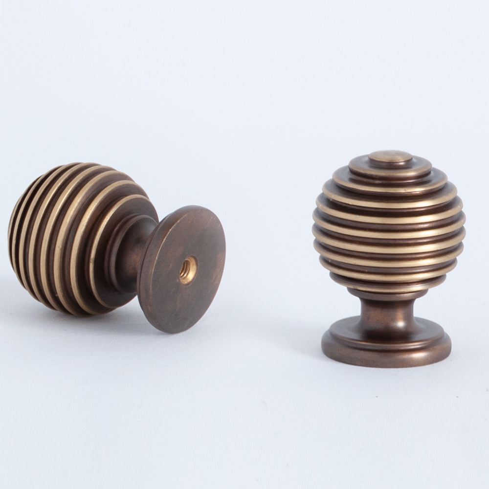 Ebony & Antique Brass Beehive Cabinet Knob - From the Anvil